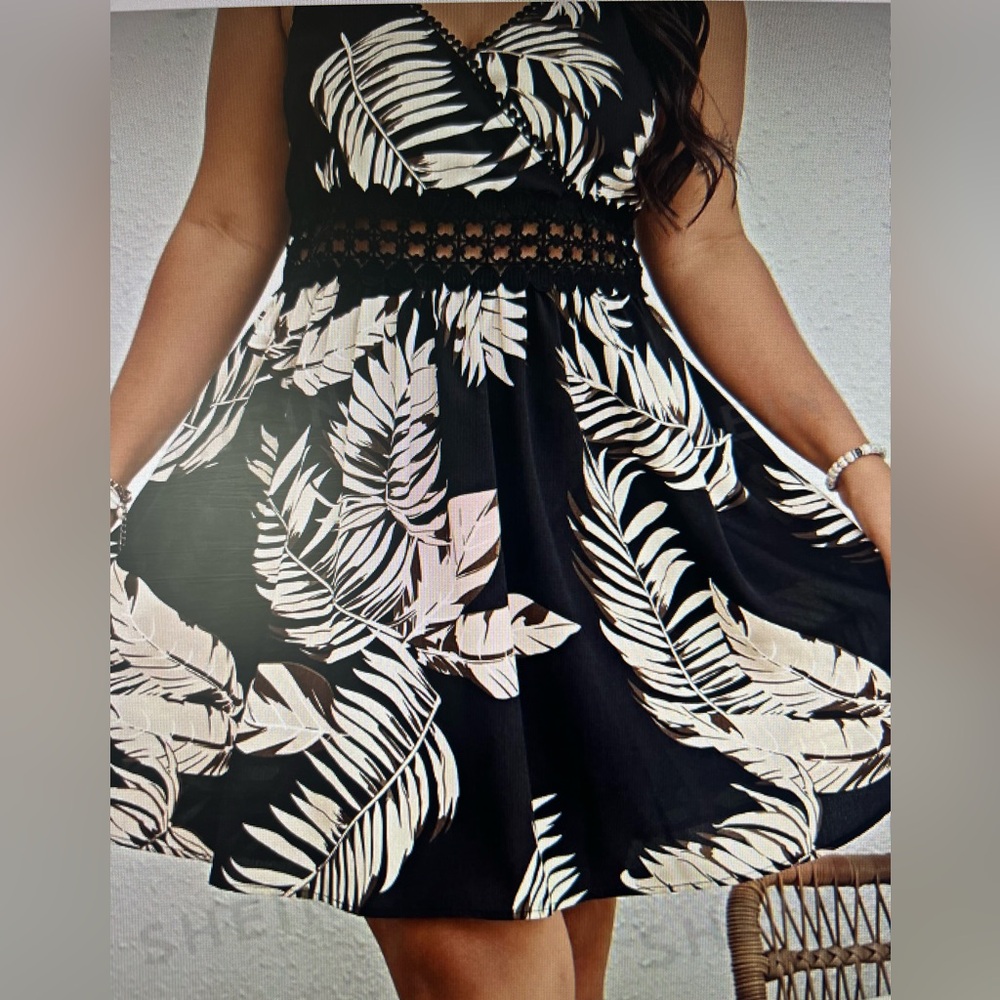 SHEIN Clasi Plus Tropical Print Guipure Lace Insert Cami Dress 1XL